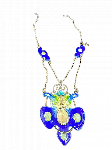 Silver and blue mother-of-pearl enamel necklace, early 20th century