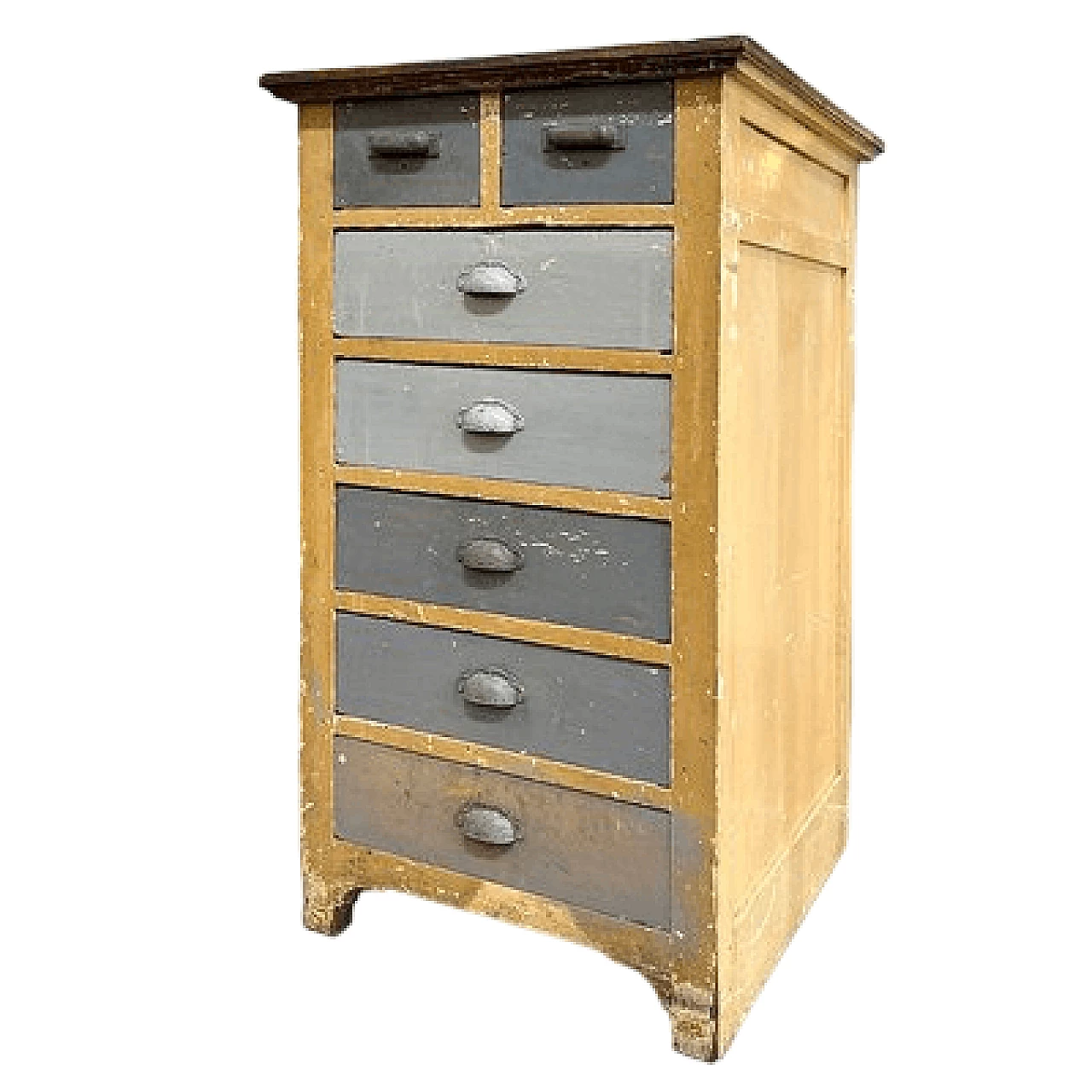 Brown and gray wood industrial optician's chest of drawers, 1950s 20