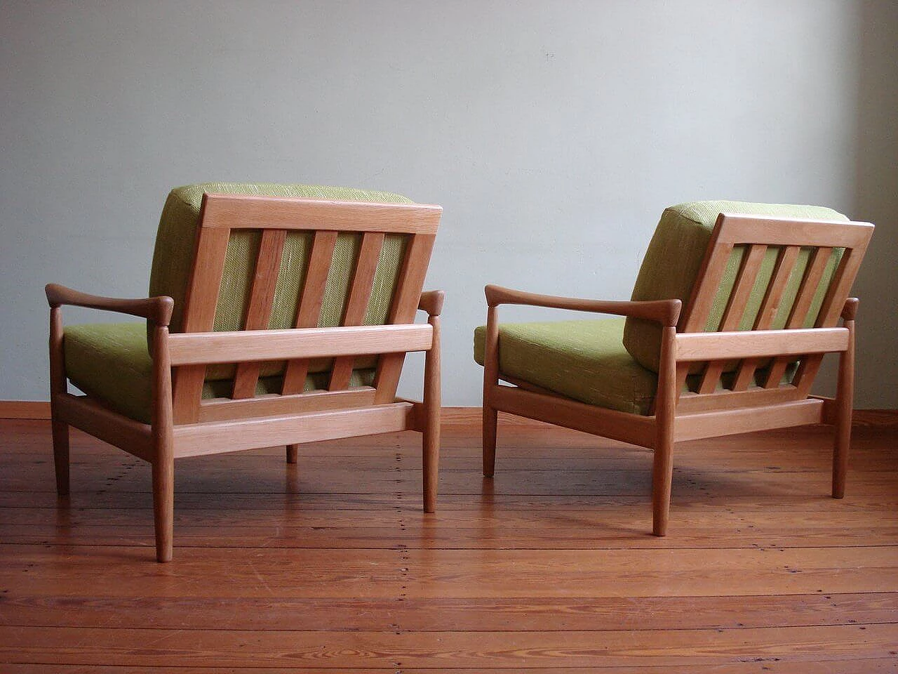 Pair of wooden and fabric chairs by Erik Wørtz for Ikea, 1960s 2