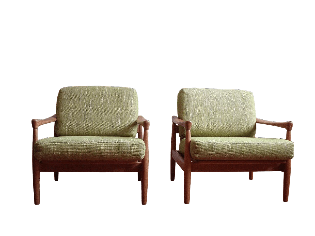 Pair of wooden and fabric chairs by Erik Wørtz for Ikea, 1960s 10