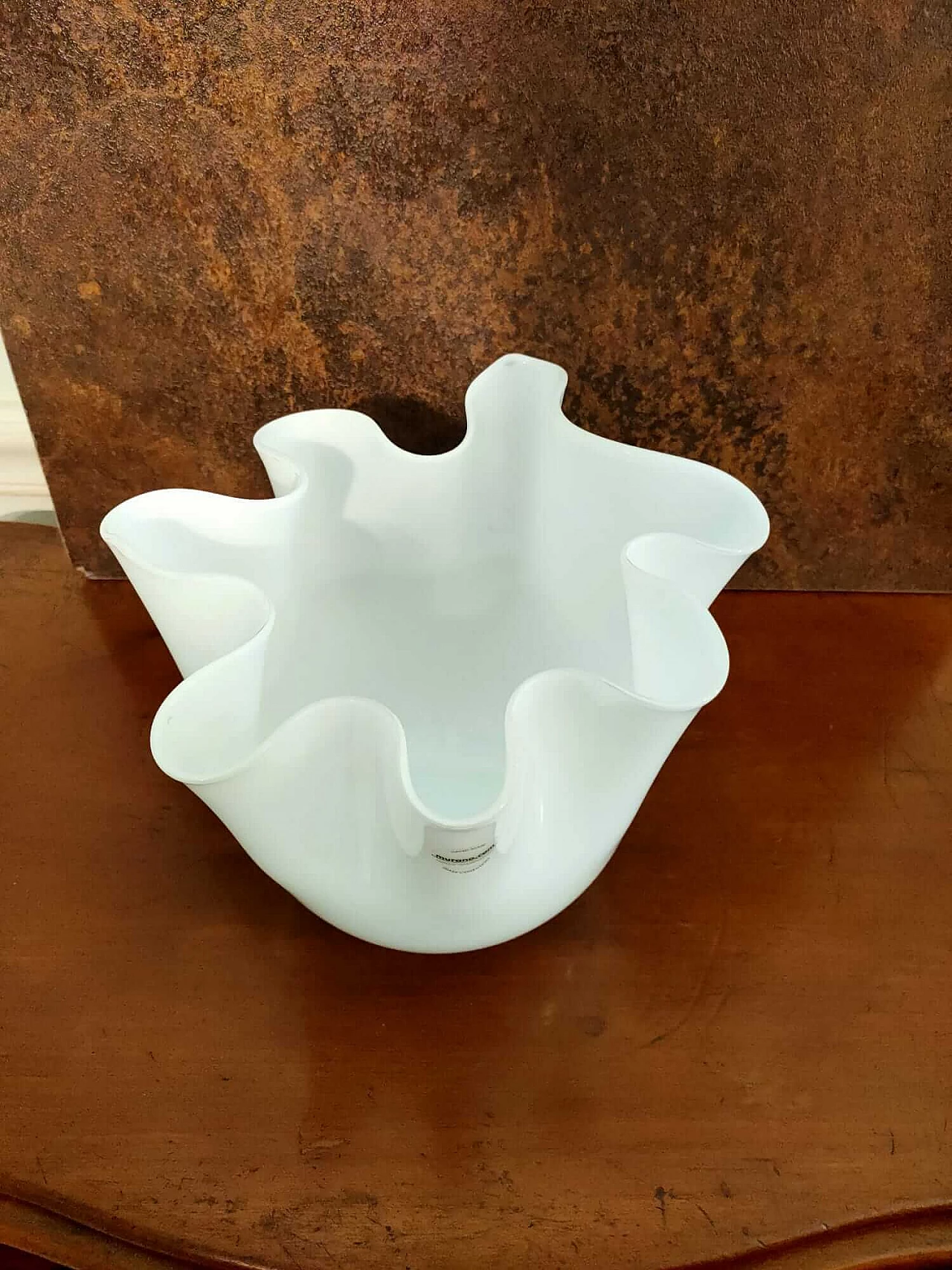 White Murano opaline blown glass Fazzoletto vase 1