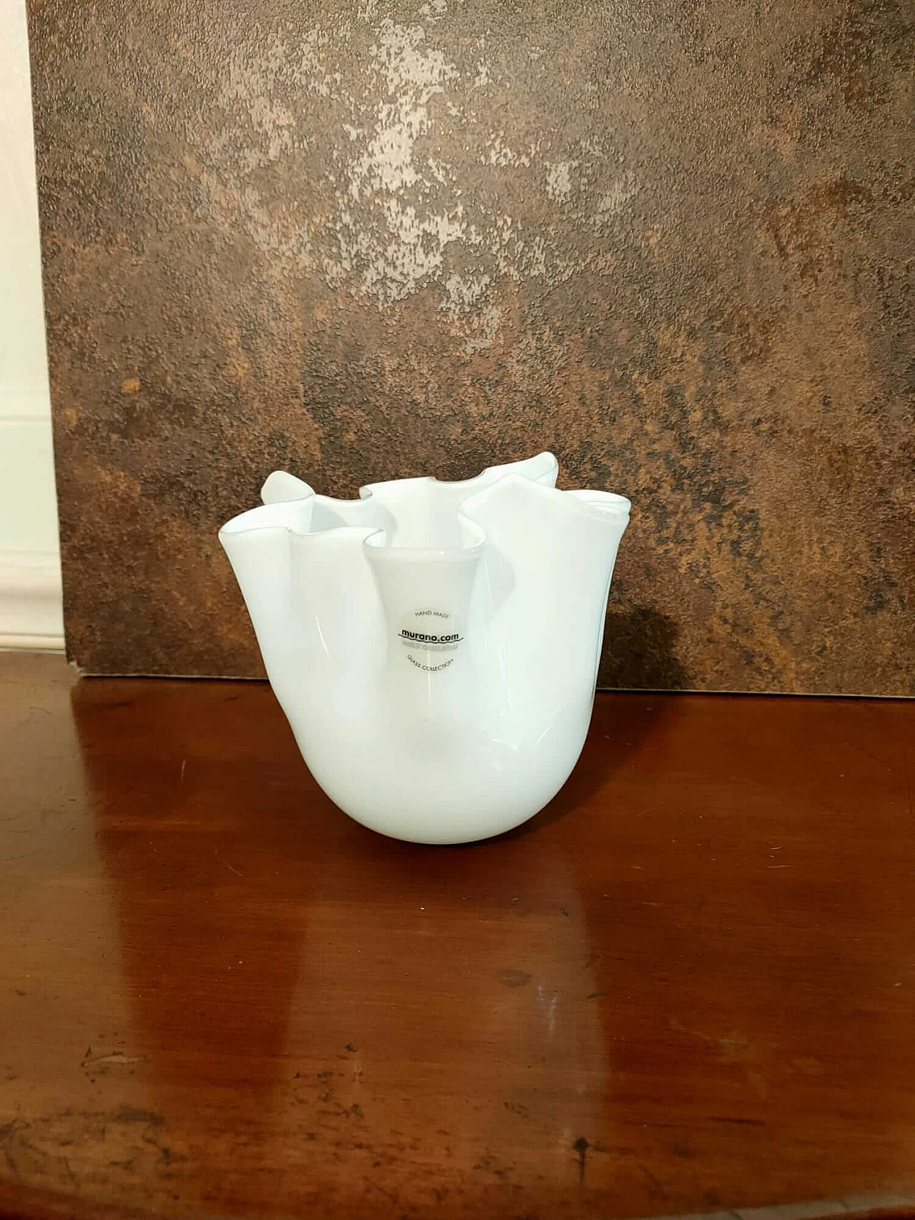 White opaline Murano glass Fazzoletto vase 1