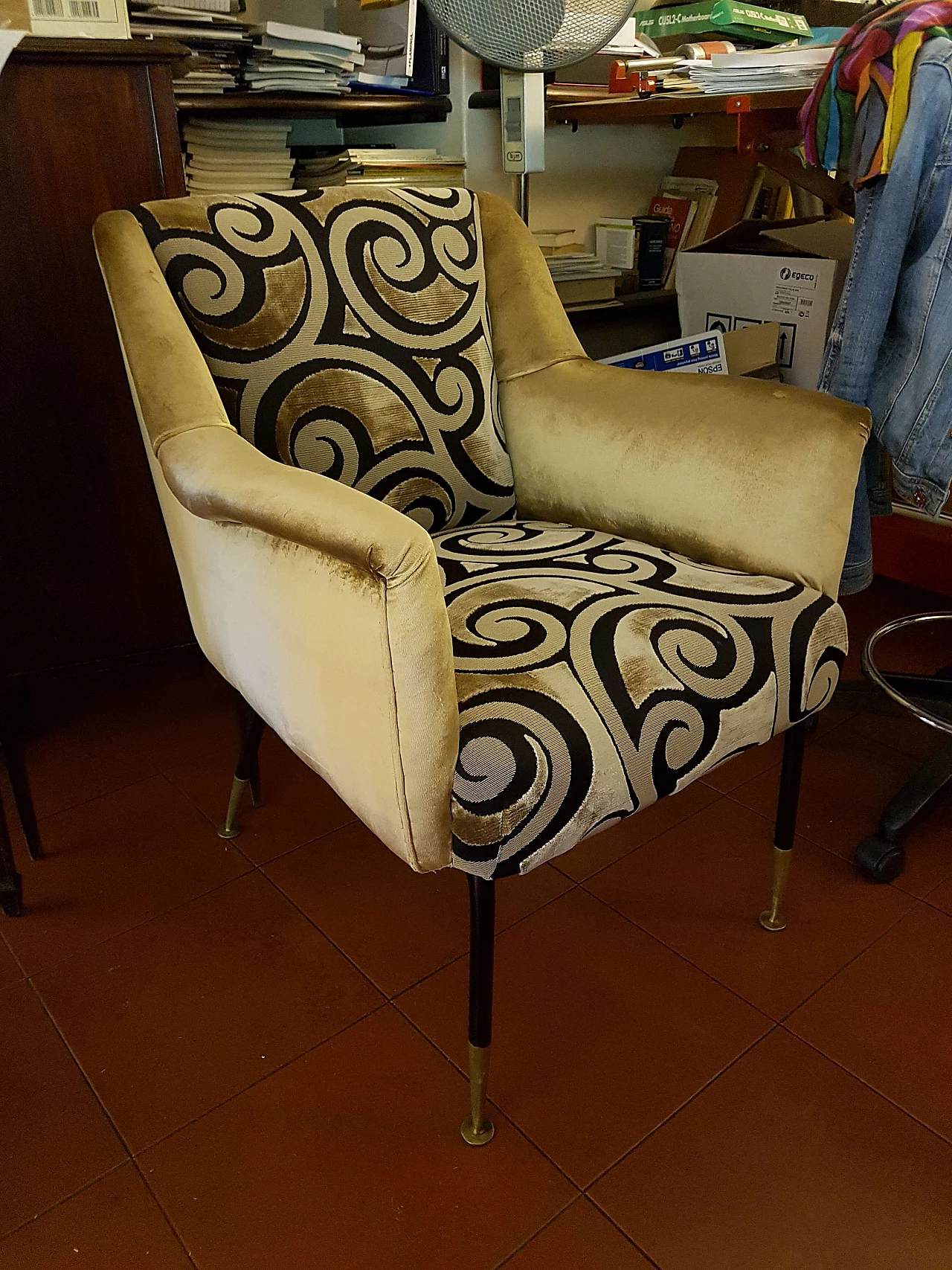 Patterned silk velvet armchair, 1950s 3