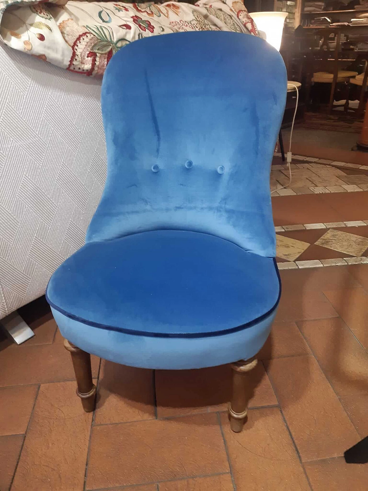 Blue velvet chamber armchair, early 20th century 1