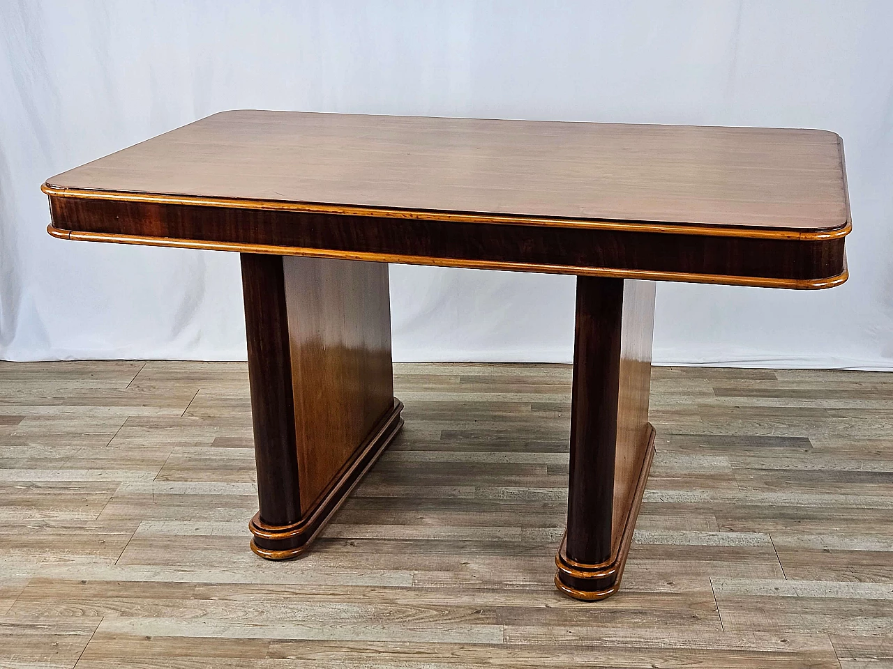 Art Deco table in mahogany and blond walnut, 1940s 1