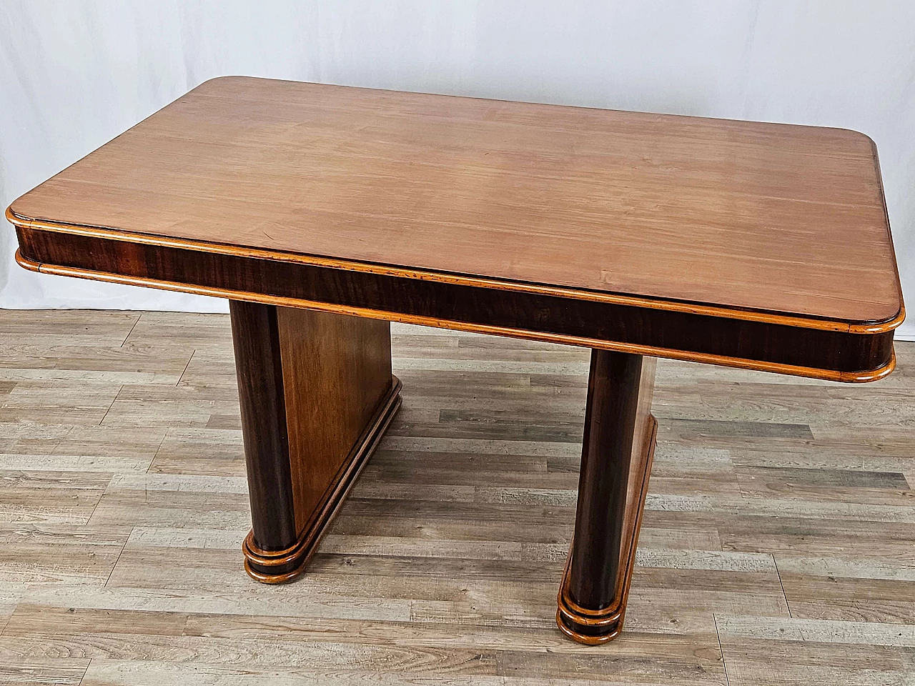 Art Deco table in mahogany and blond walnut, 1940s 2