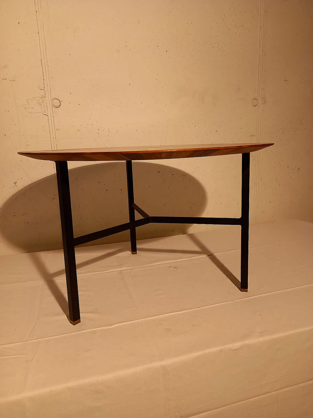 Coffee table with inlaid top and metal base, 1970s 1