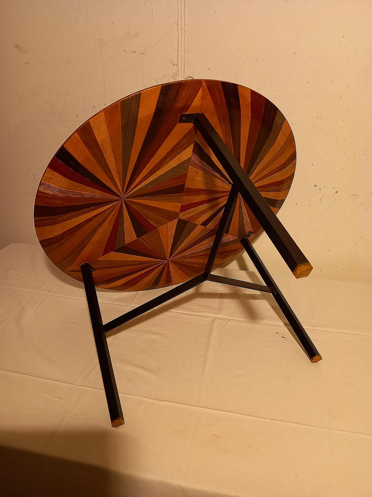 Coffee table with inlaid top and metal base, 1970s 3