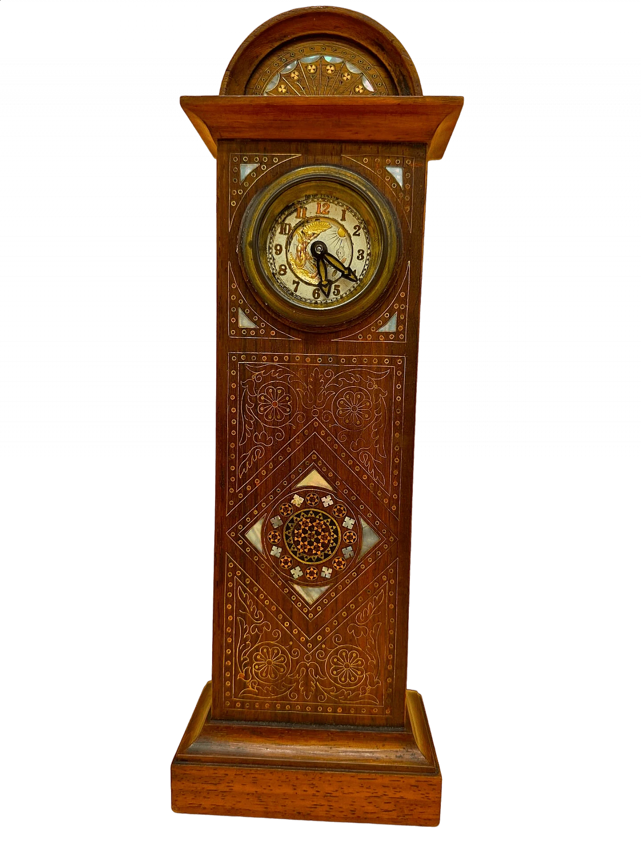 Mahogany table clock with mother-of-pearl decoration and inlays, early 20th century 4