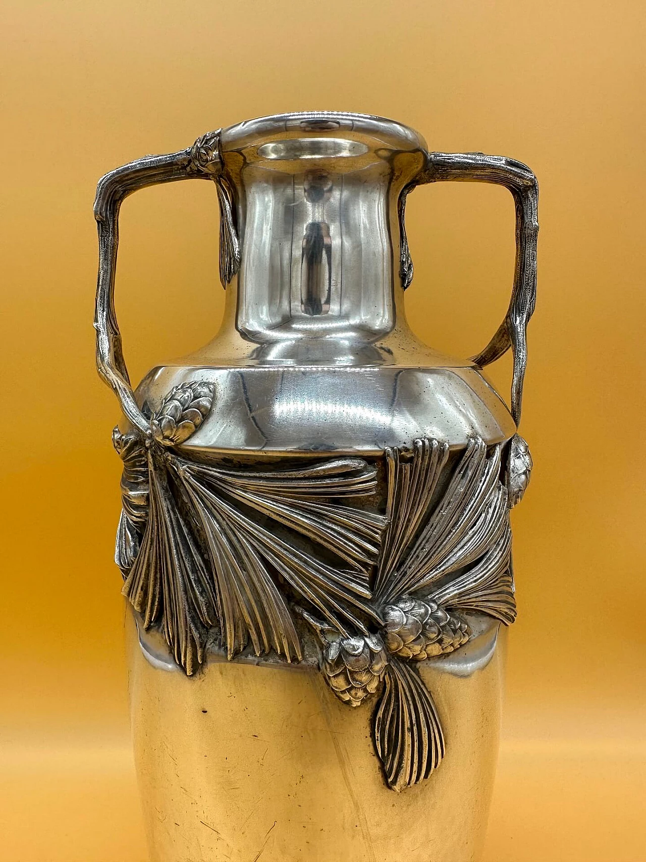 Metal vase with pine cones and needles, early 20th century 2