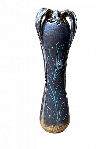 Porcelain vase with embossed peacock feathers by Amphora Bohemian, early 20th century