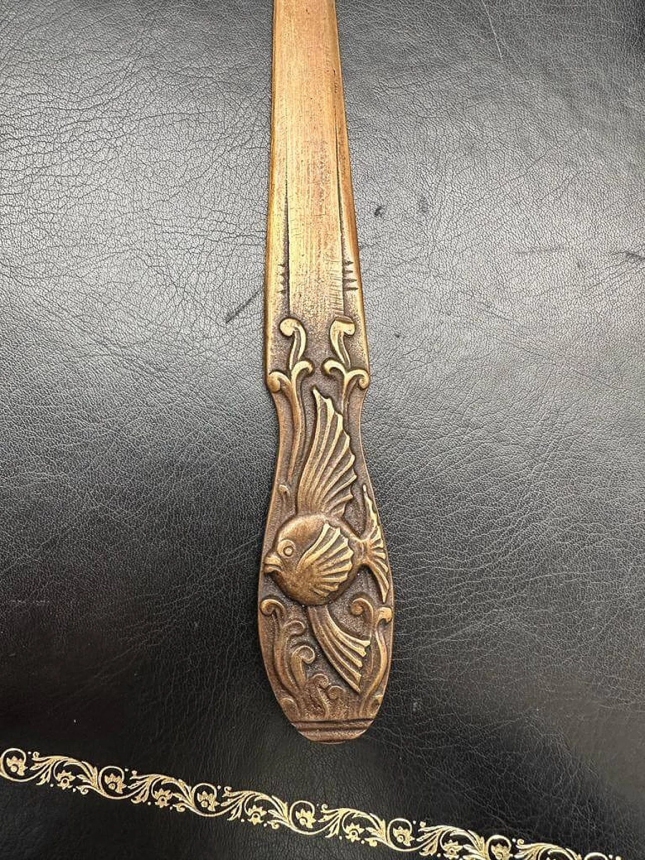 Art Deco bronze letter opener with puffer fish, early 20th century 1