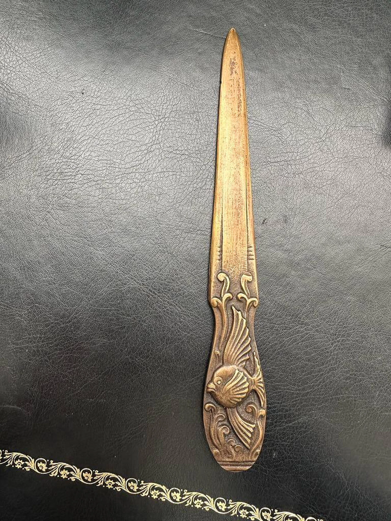 Art Deco bronze letter opener with puffer fish, early 20th century 2