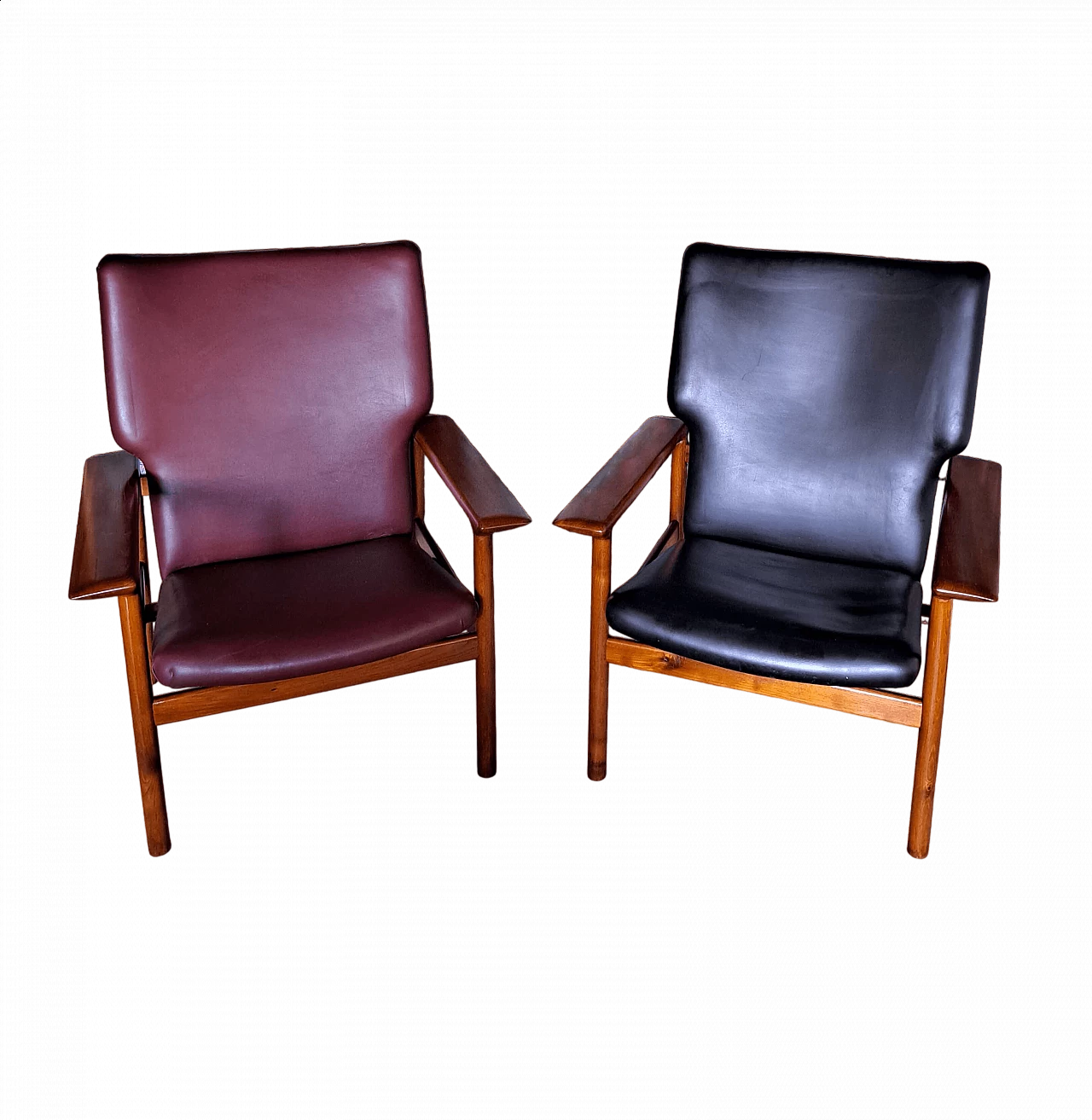 Pair of teak and leather armchairs by Charles F. Joosten for Framar, 1960s 6