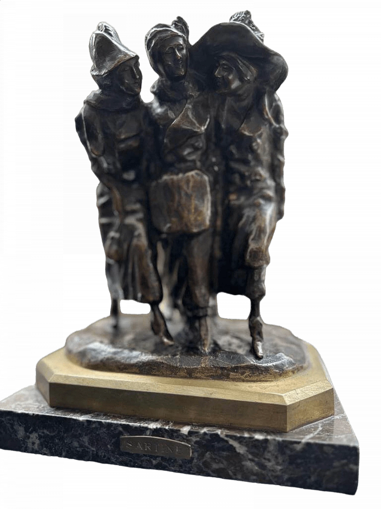 Negri, Tre Sartine, sculpture with marble base, early 20th century 4