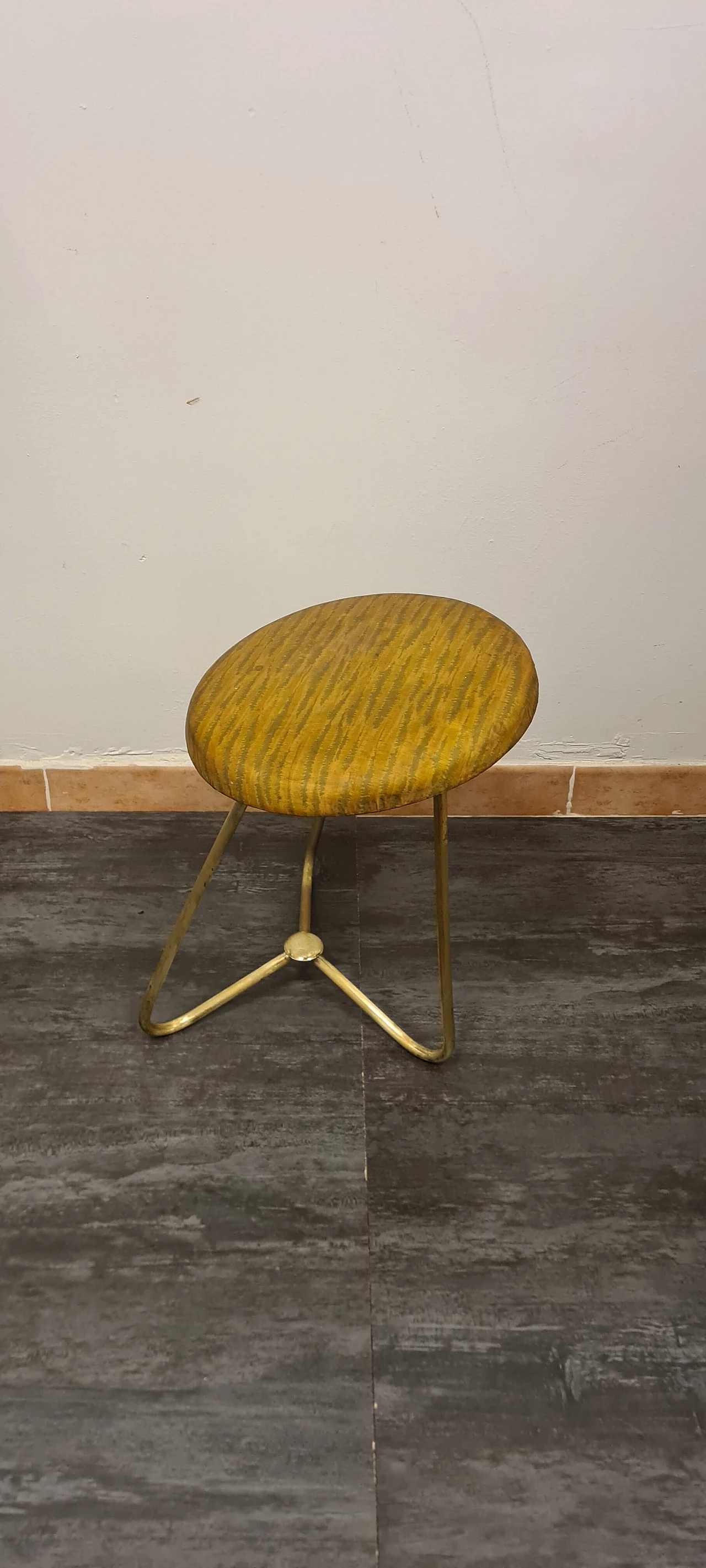 Brass, skai and glass console table with pair of stools, 1970s 6