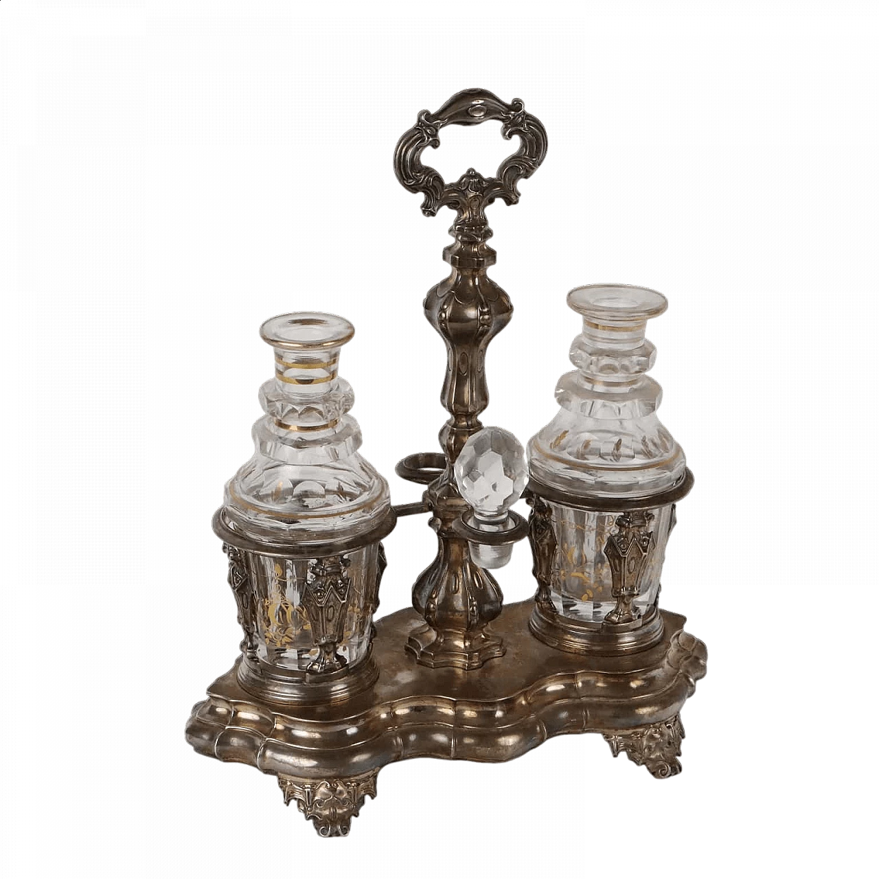 French silver and glass oil cruet with gilded decoration, mid-19th century 9