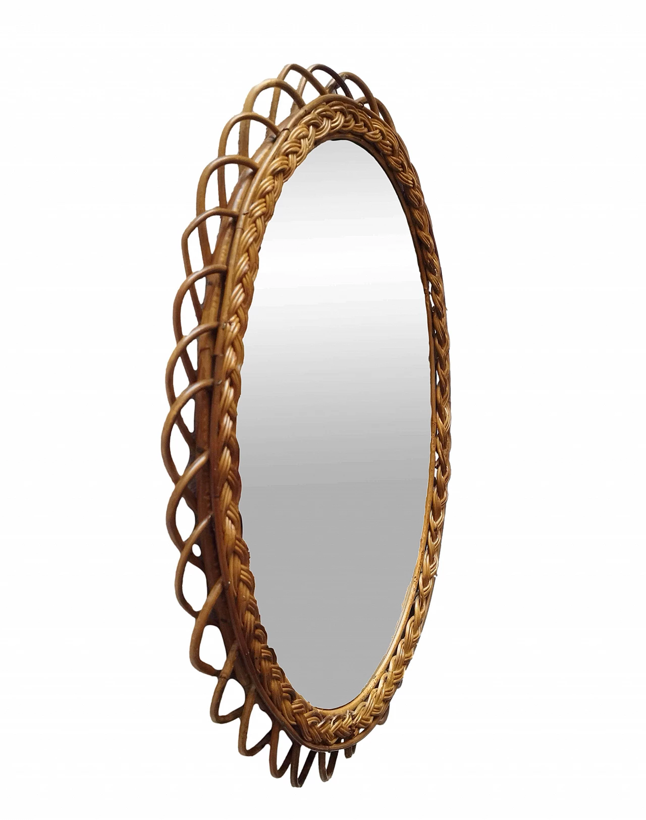 Oval wall mirror made of bamboo and rattan, 1960s 2