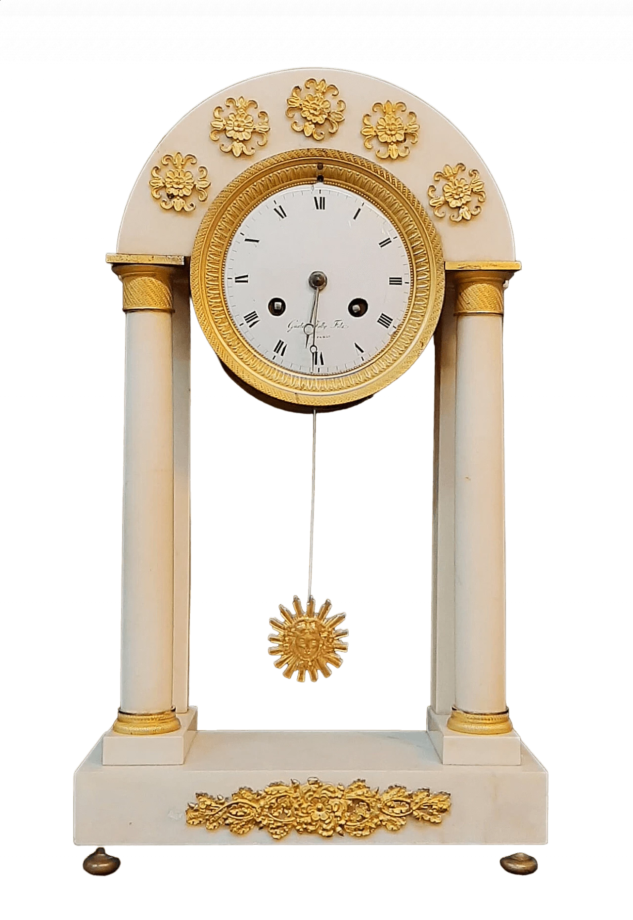 Louis XVI portico pendulum in white marble, second half of the 18th century 10