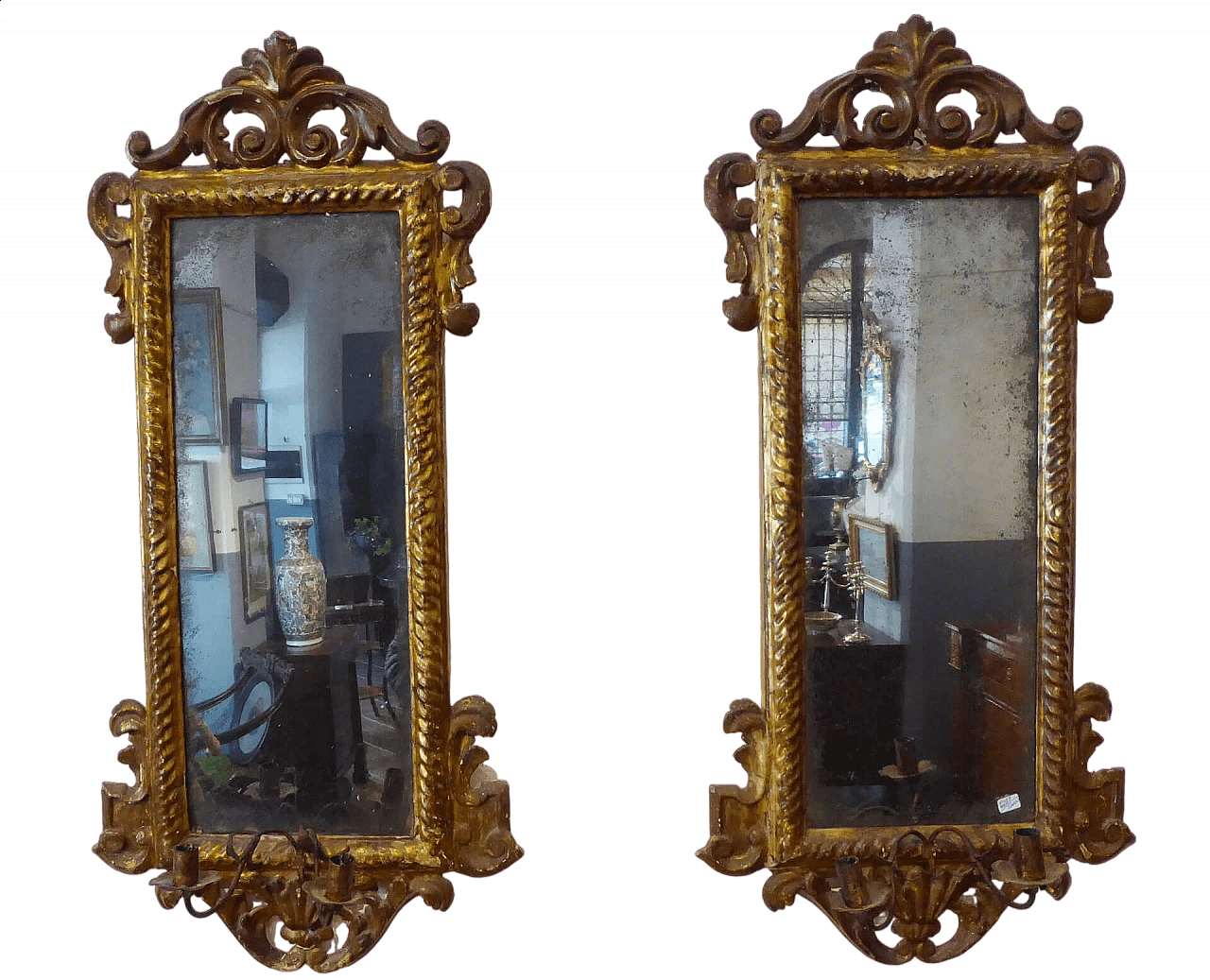 Pair of ventoline with carved and gilded wooden mecha frame, second half of the 18th century 7