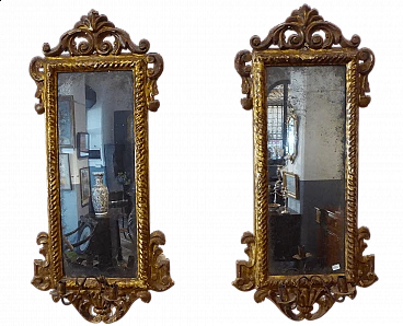 Pair of ventoline with carved and gilded wooden mecha frame, second half of the 18th century