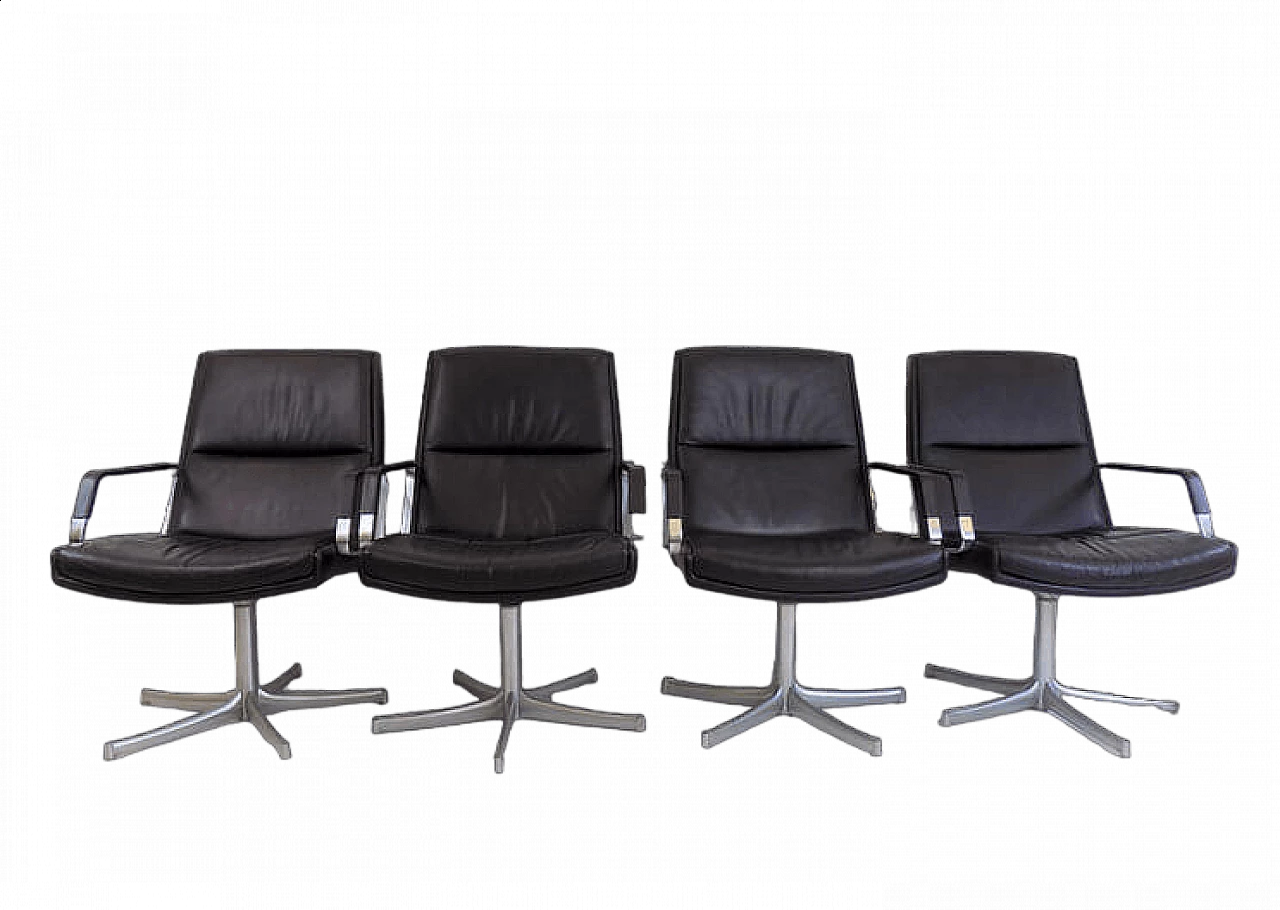 4 FK 711 chairs in black leather by Fabricius and Kastholm for W. Knoll, 1970s 16