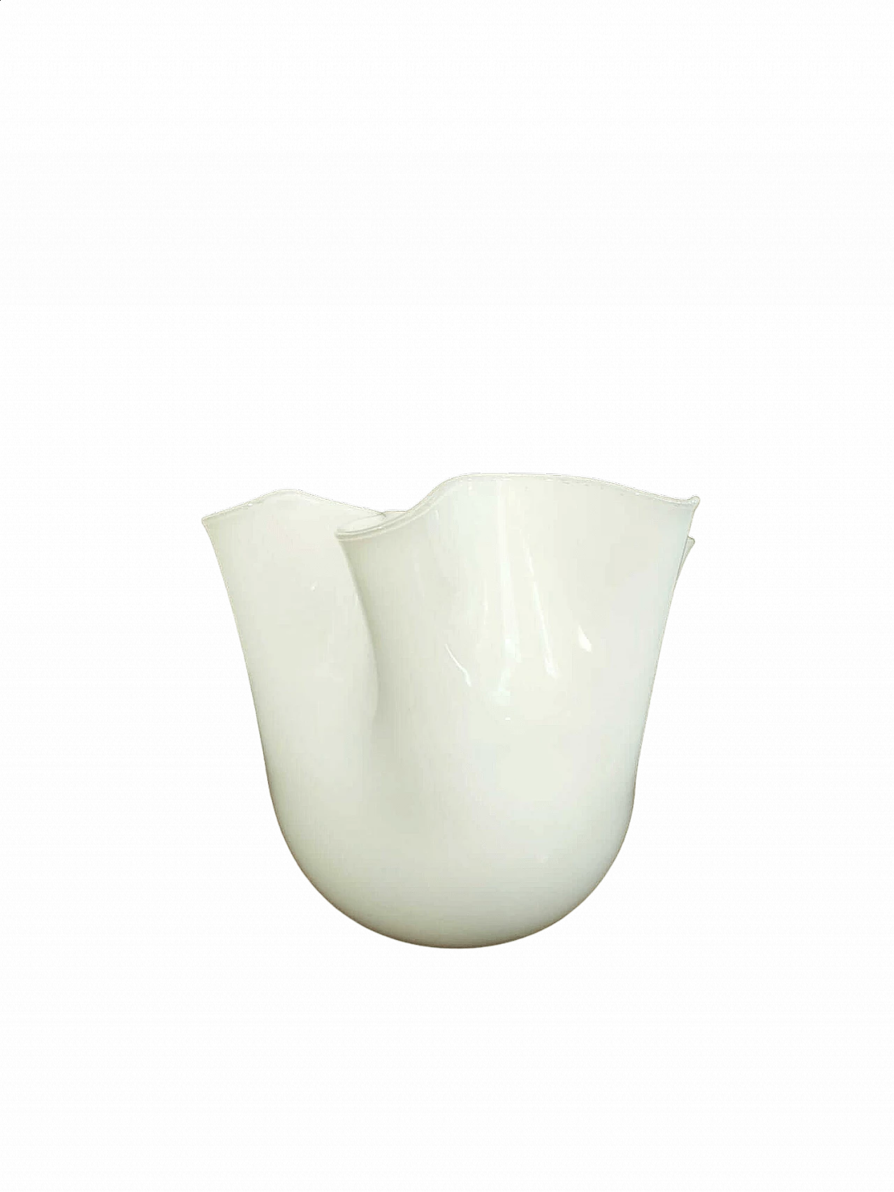 White Murano opaline blown glass Fazzoletto vase 6