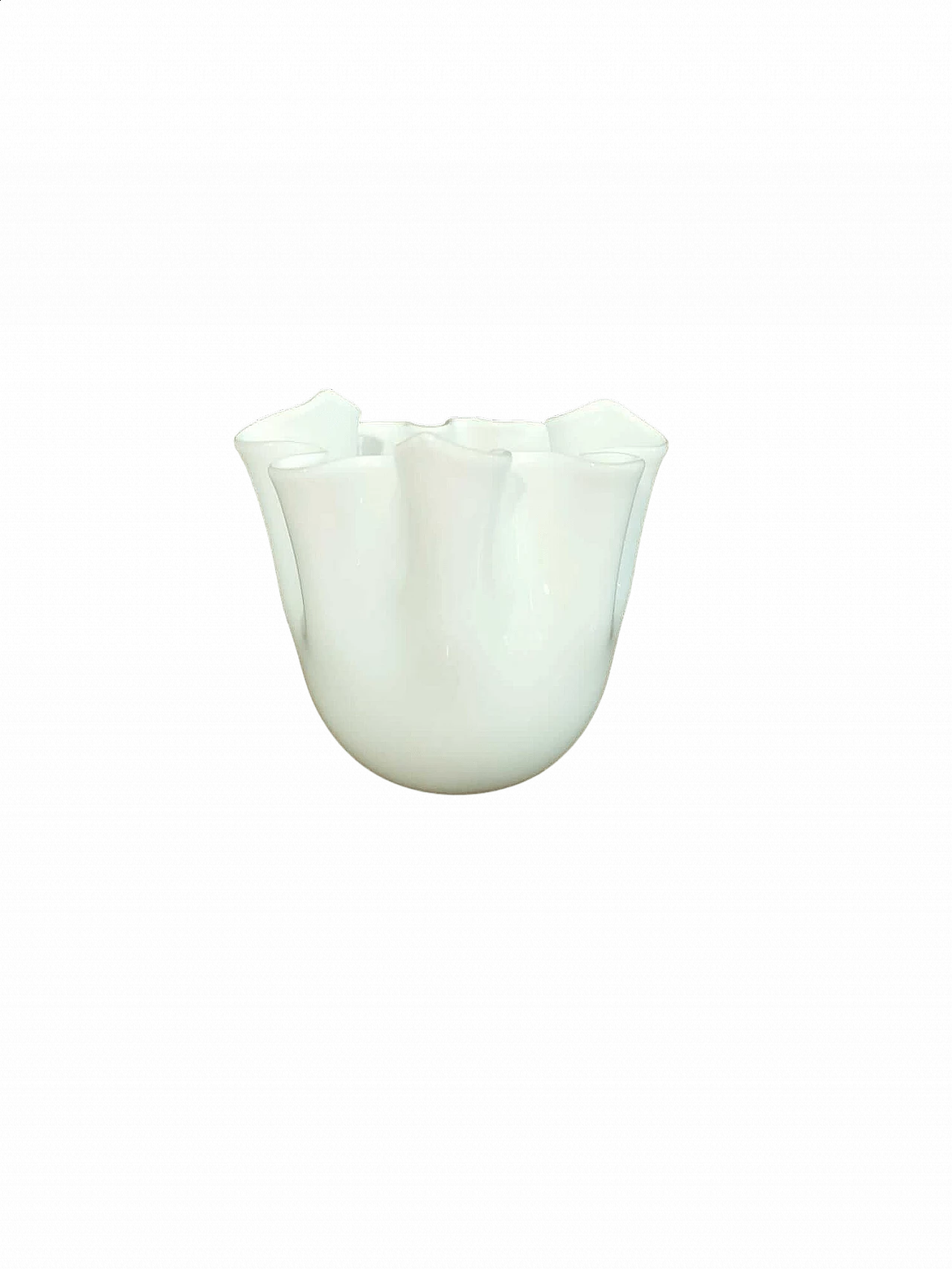 White opaline Murano glass Fazzoletto vase 6