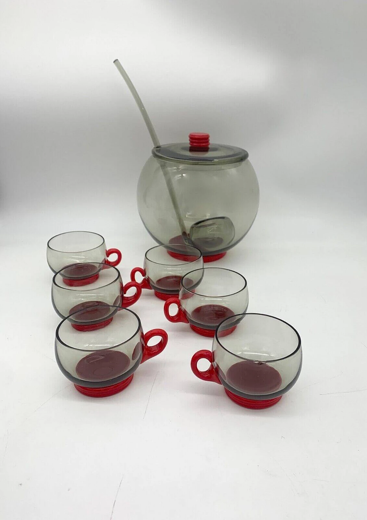 6 Murano glass coffee cups and carafe with ladle attributed to Venini, 1930s 1