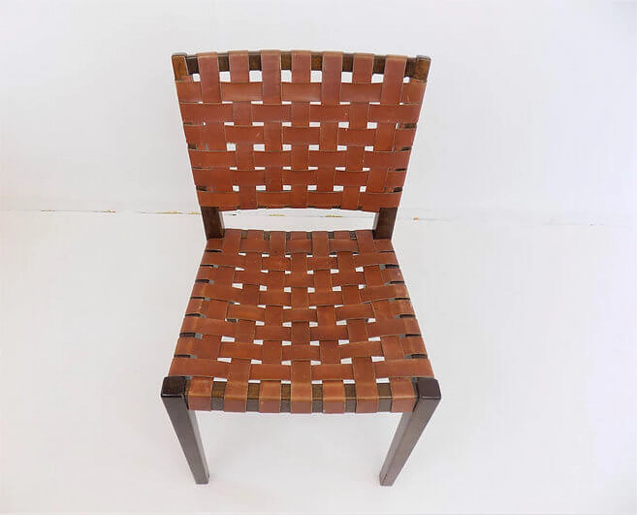 Pair of wooden chairs with brown leather weave, 1960s 11