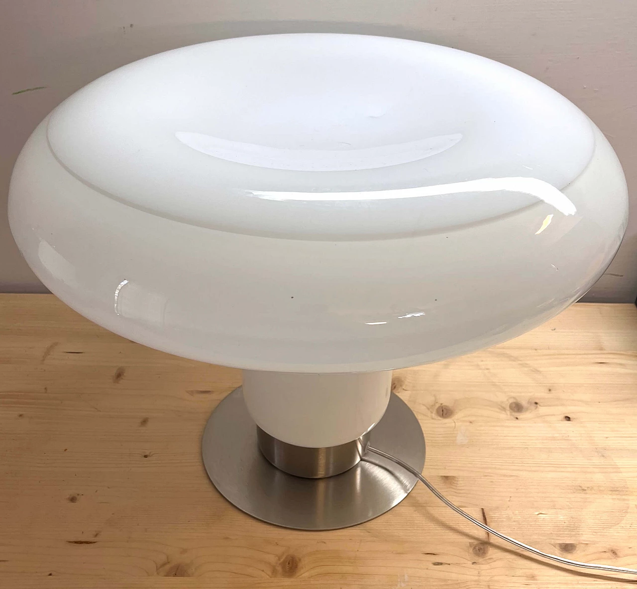 White Murano glass and aluminum table lamp, 1980s 3