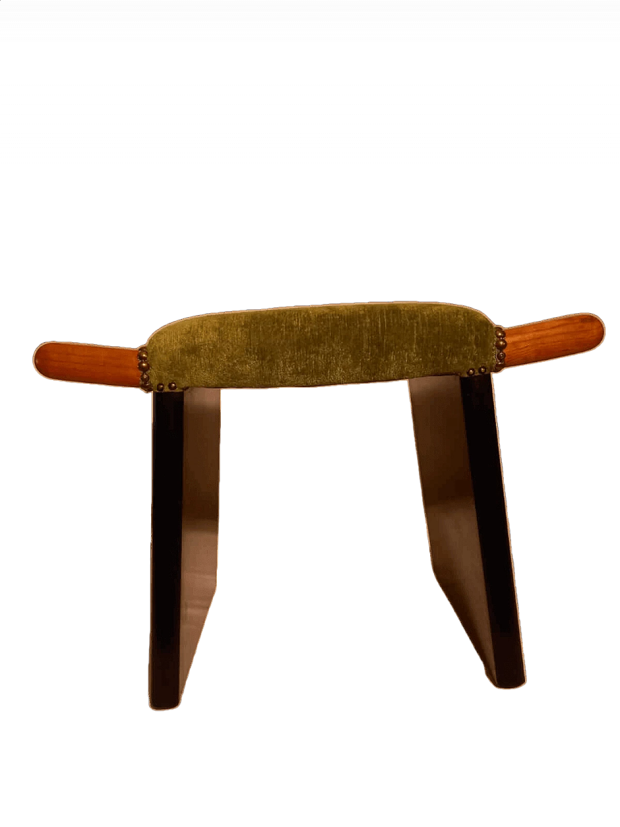 Art Deco wooden stool with green velvet seat, 1940s 5