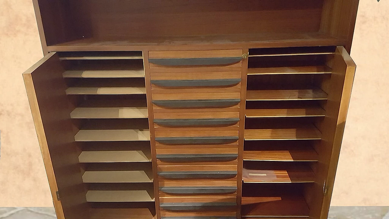 Varnished mahogany cabinet with central drop-down drawers, 1960s 2