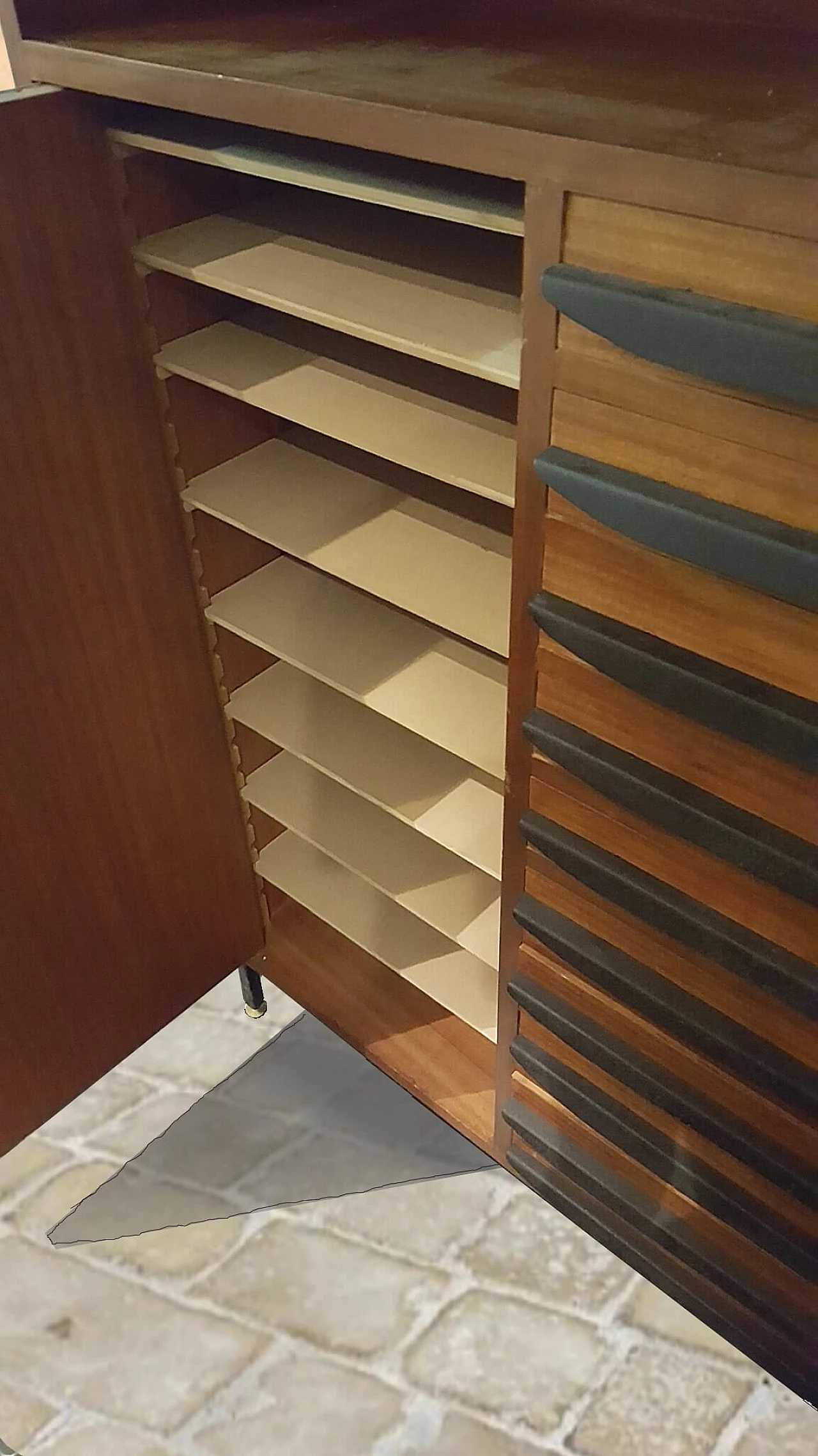 Varnished mahogany cabinet with central drop-down drawers, 1960s 5