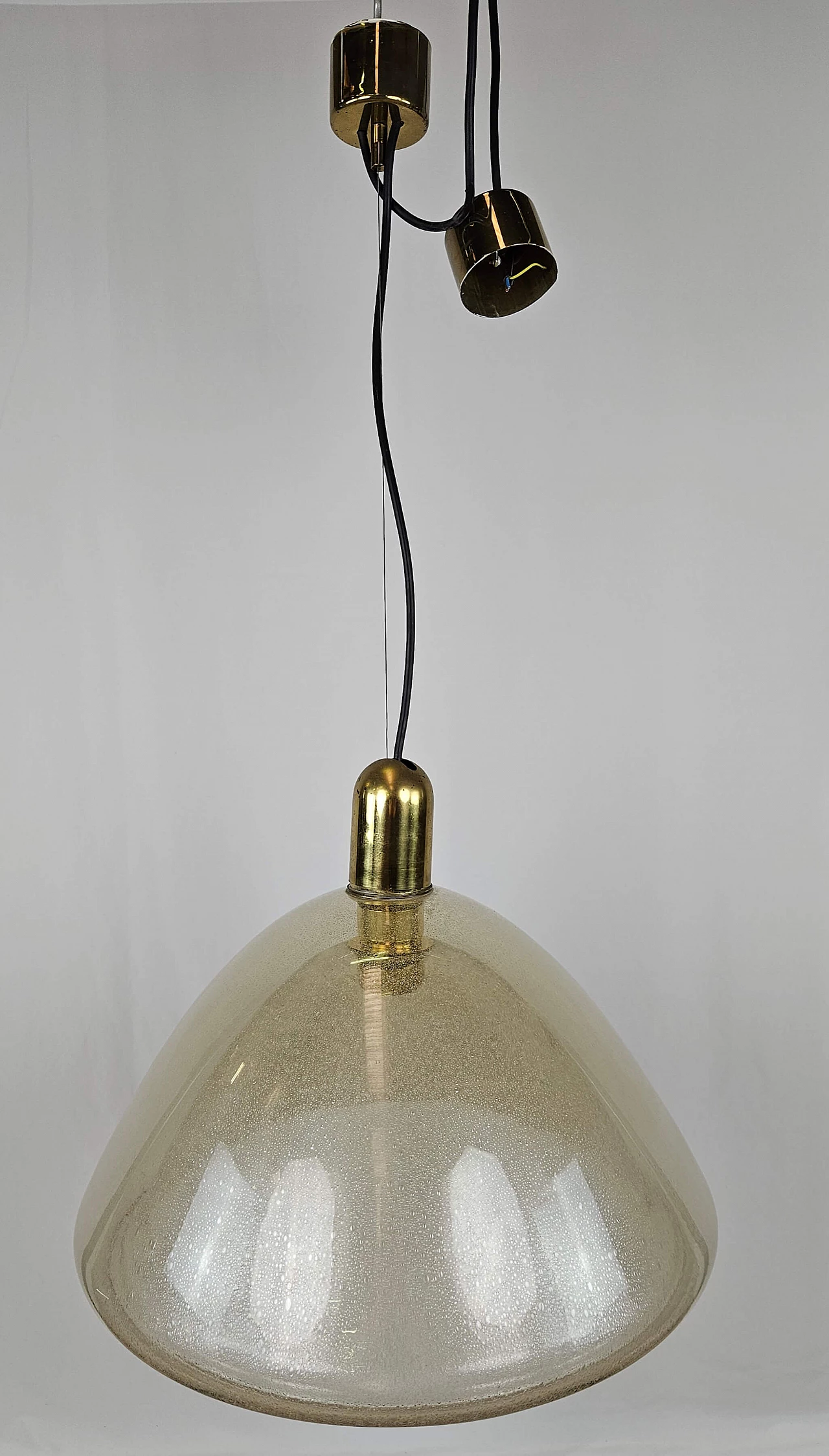 Glass and brass semi-sphere ceiling chandelier, 1960s 1