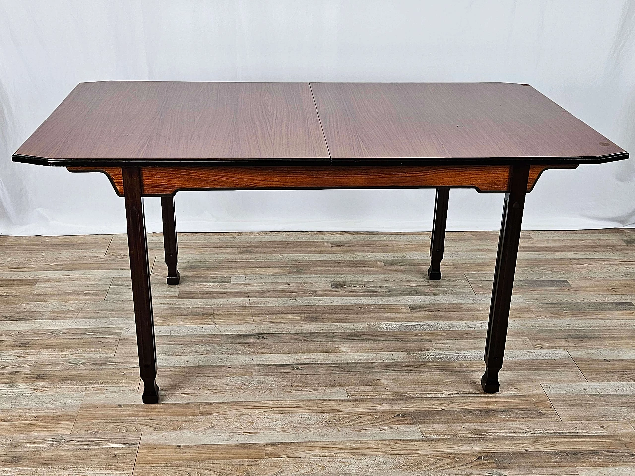 Scandinavian-style extending dining table in walnut and ebony, 1970s 1