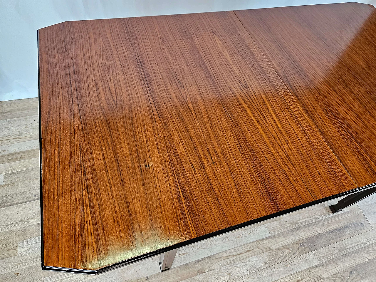 Scandinavian-style extending dining table in walnut and ebony, 1970s 2