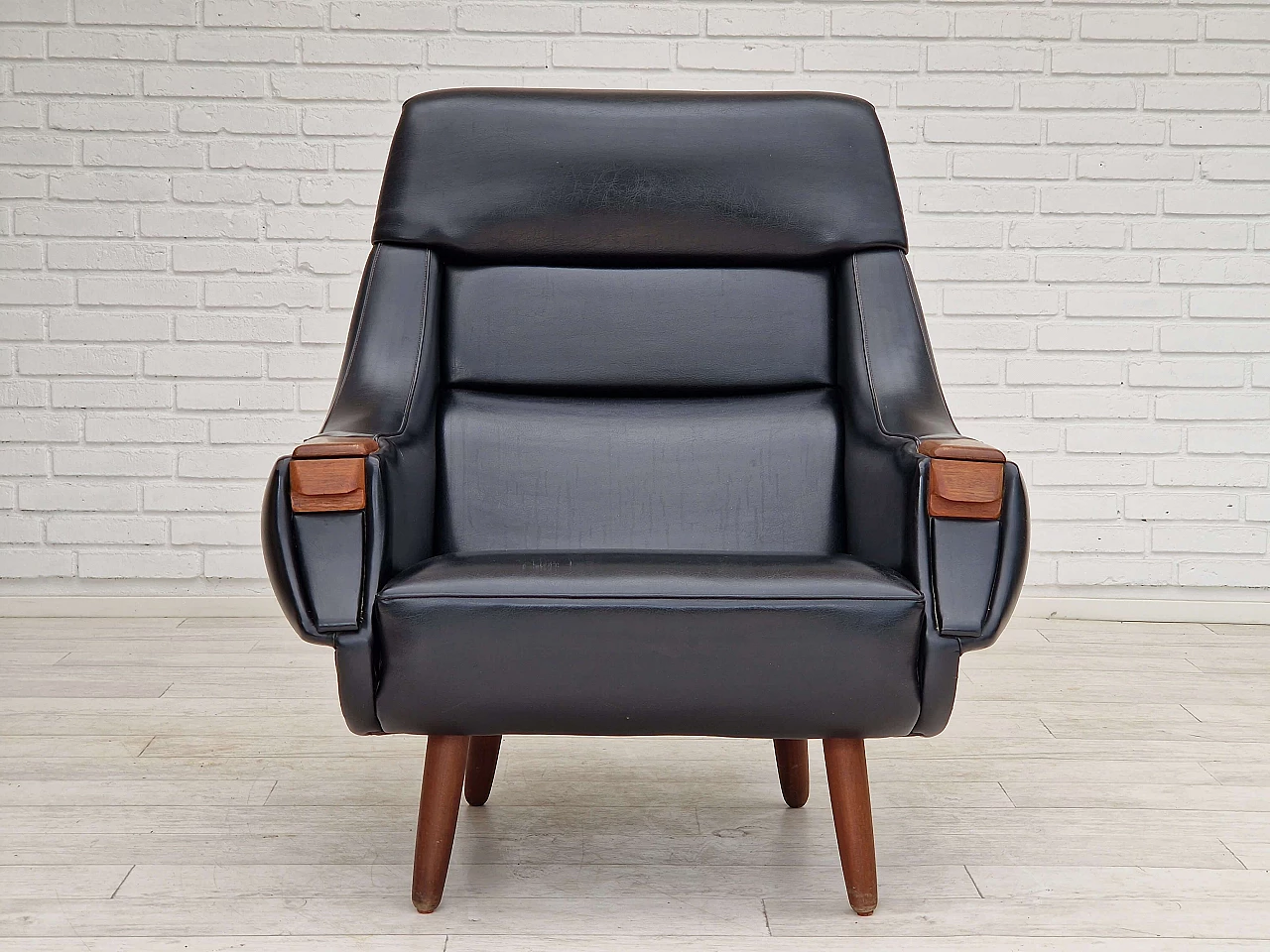 Danish teak and leatherette armchair by Henry Walter Klein for Bramin Møbler, 1970s 1