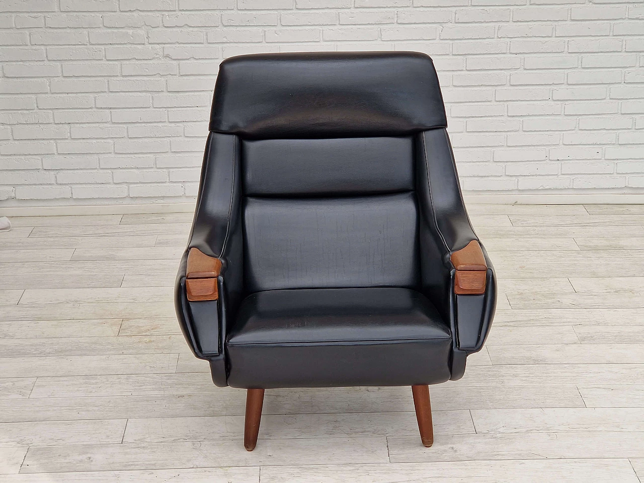 Danish teak and leatherette armchair by Henry Walter Klein for Bramin Møbler, 1970s 2