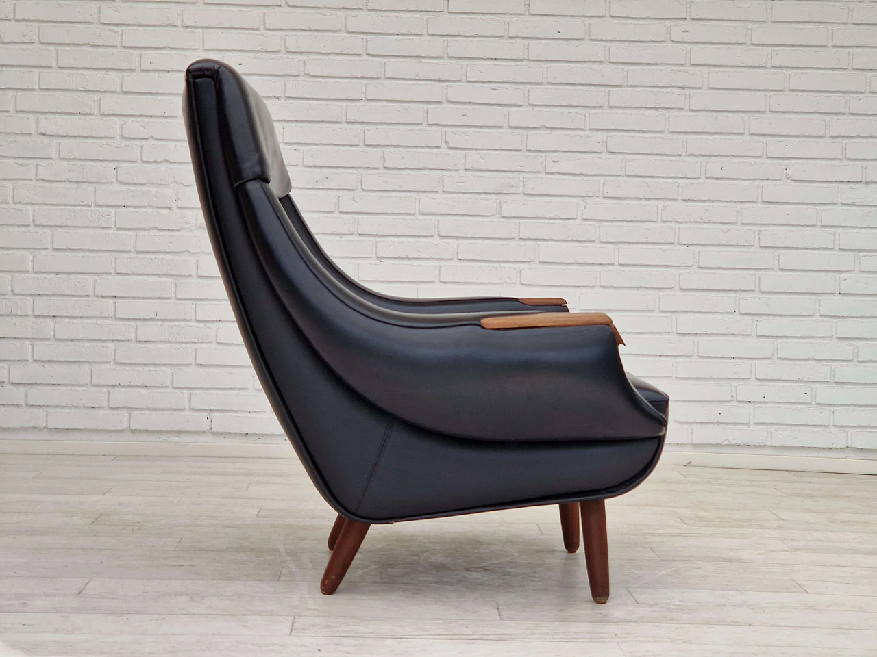 Danish teak and leatherette armchair by Henry Walter Klein for Bramin Møbler, 1970s 3