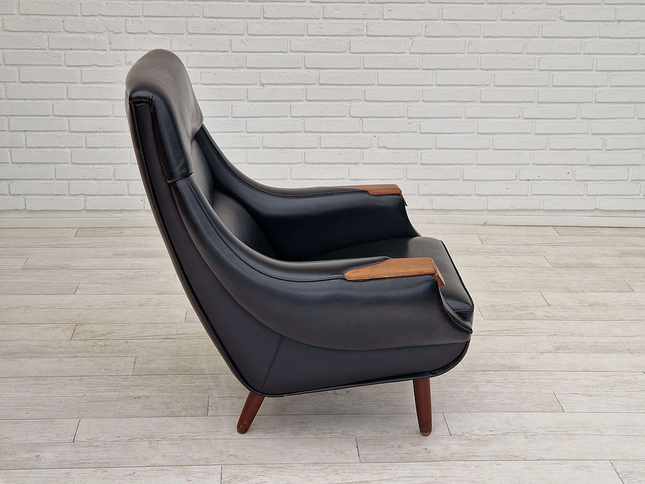 Danish teak and leatherette armchair by Henry Walter Klein for Bramin Møbler, 1970s 4