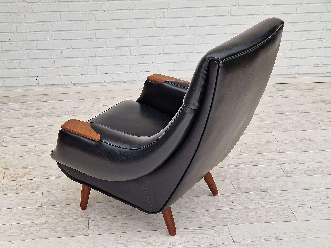 Danish teak and leatherette armchair by Henry Walter Klein for Bramin Møbler, 1970s 8