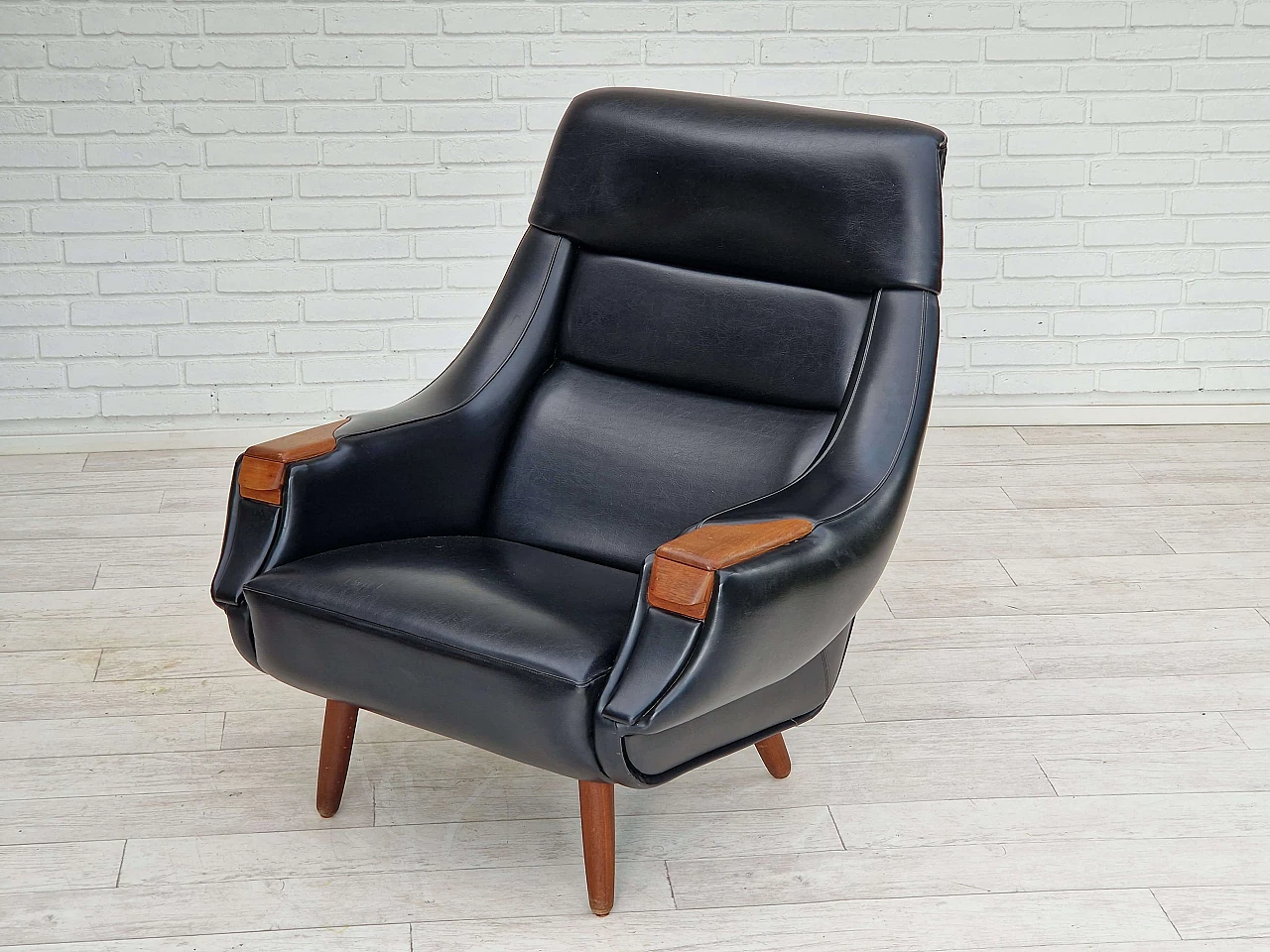 Danish teak and leatherette armchair by Henry Walter Klein for Bramin Møbler, 1970s 17