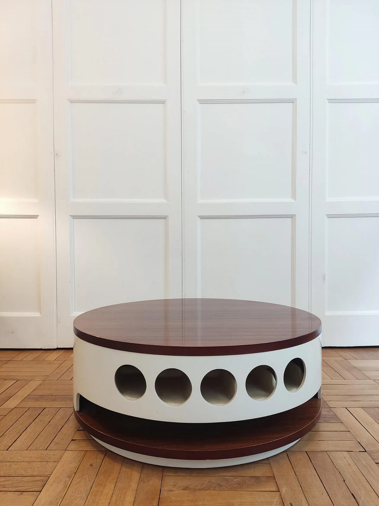 Lacquered wooden bar table with bottle compartments, 1970s 1