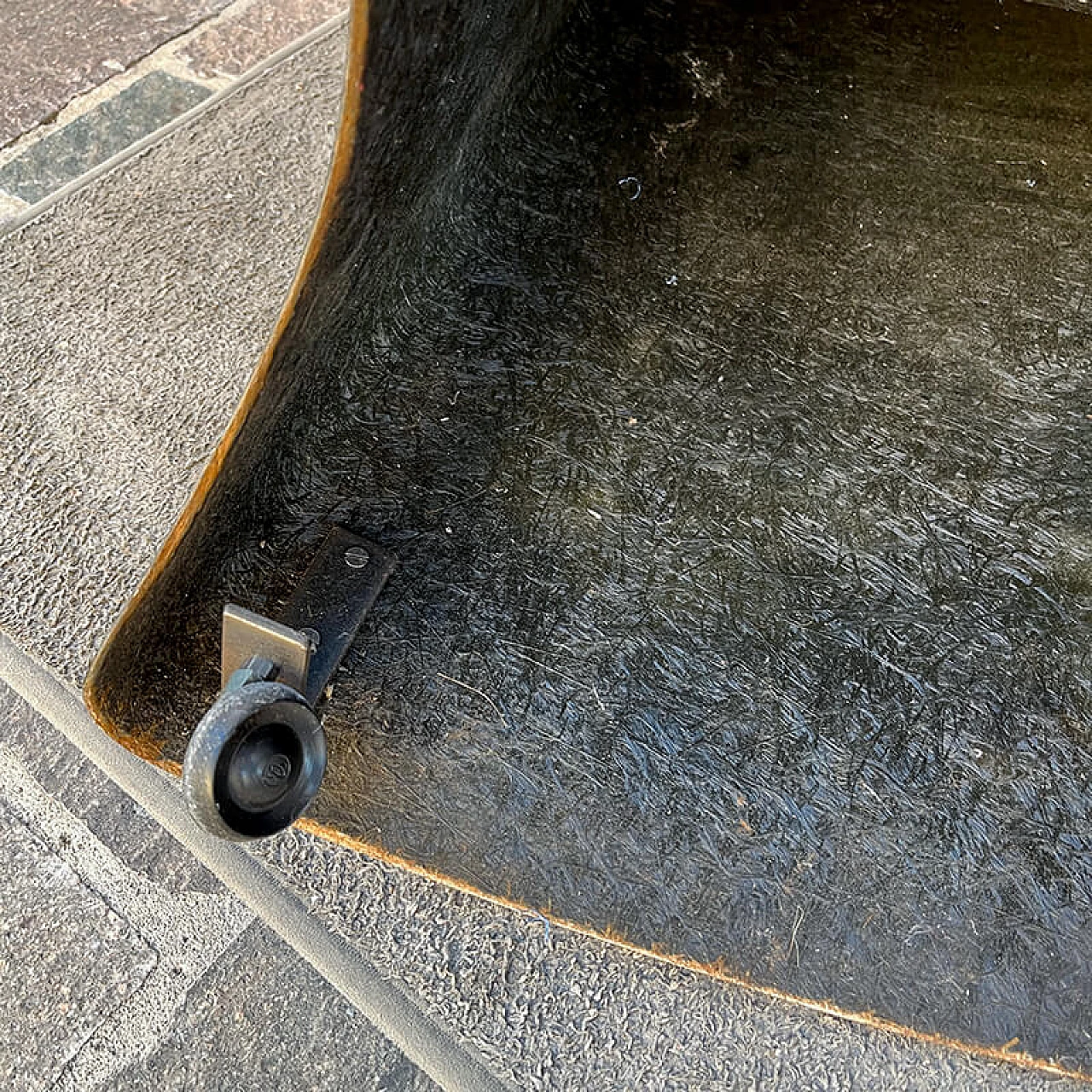 Black fiberglass TV stand cart with glass top, 1970s 11