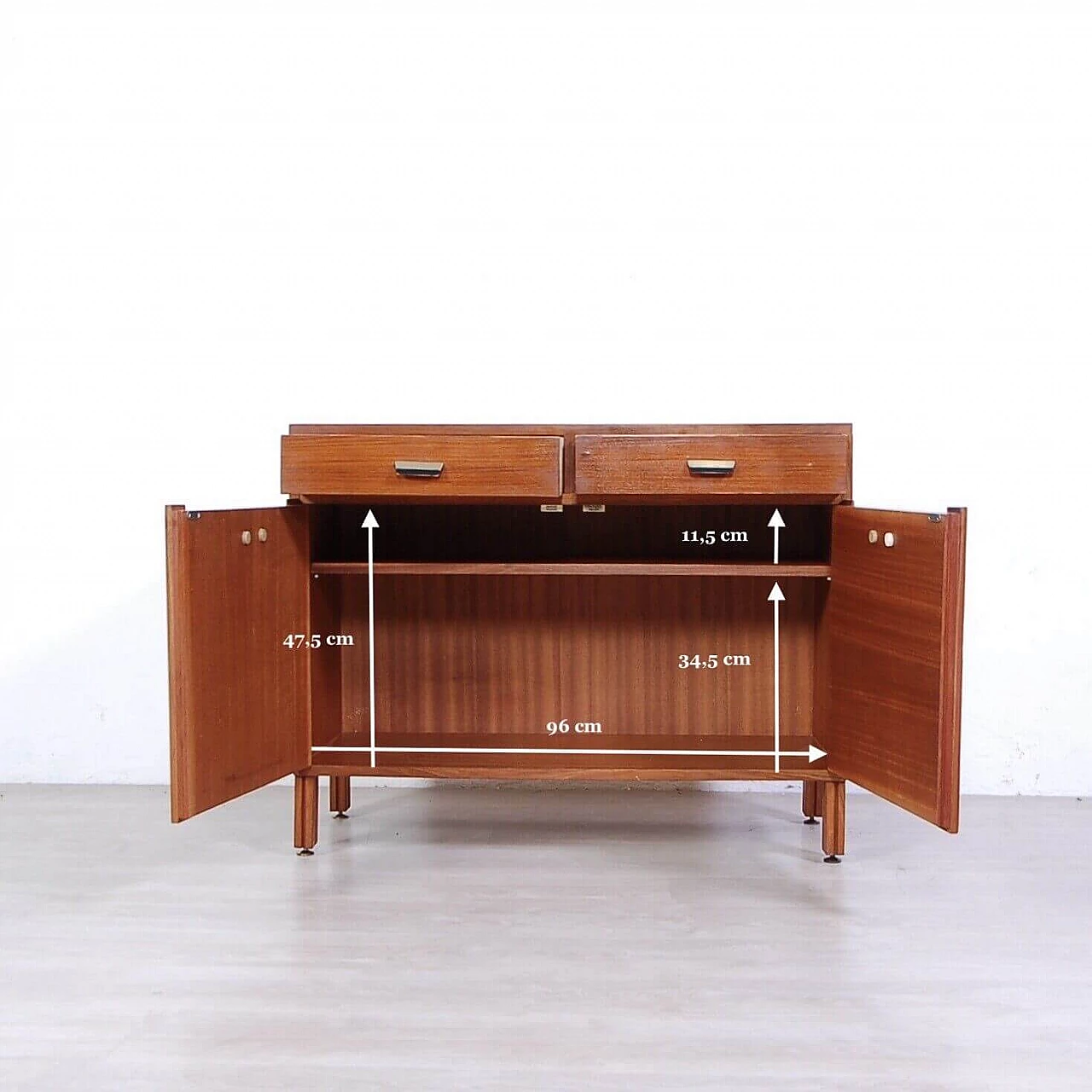 Danish wooden cabinet with 2 doors and 2 drawers, 1960s 4