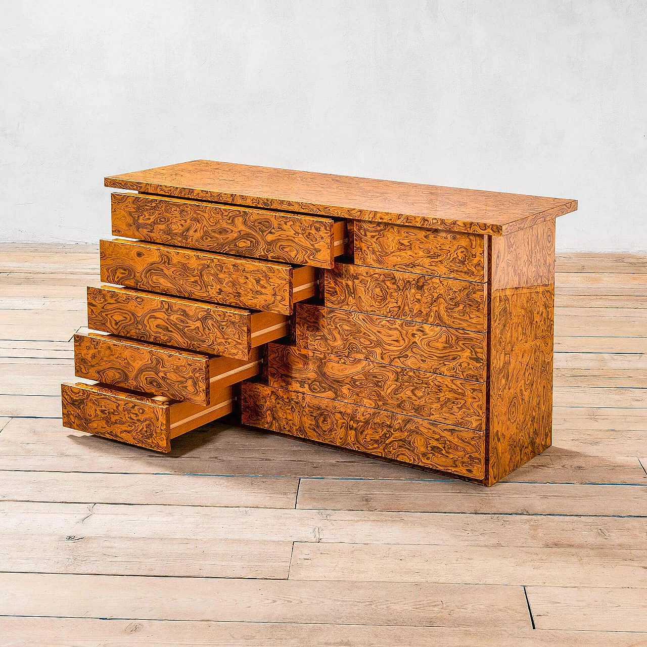 Walnut chest of drawers with ten drawers attributed to Willy Rizzo, 1970s 1