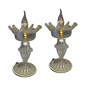 Pair of transparent and gilded Murano glass table lamps, 1990s