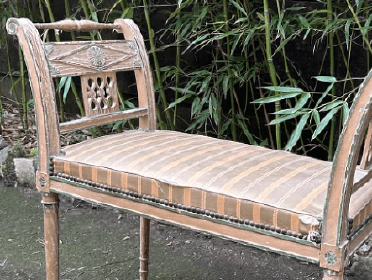French Louis XVI wood and fabric bench, late 19th century 3