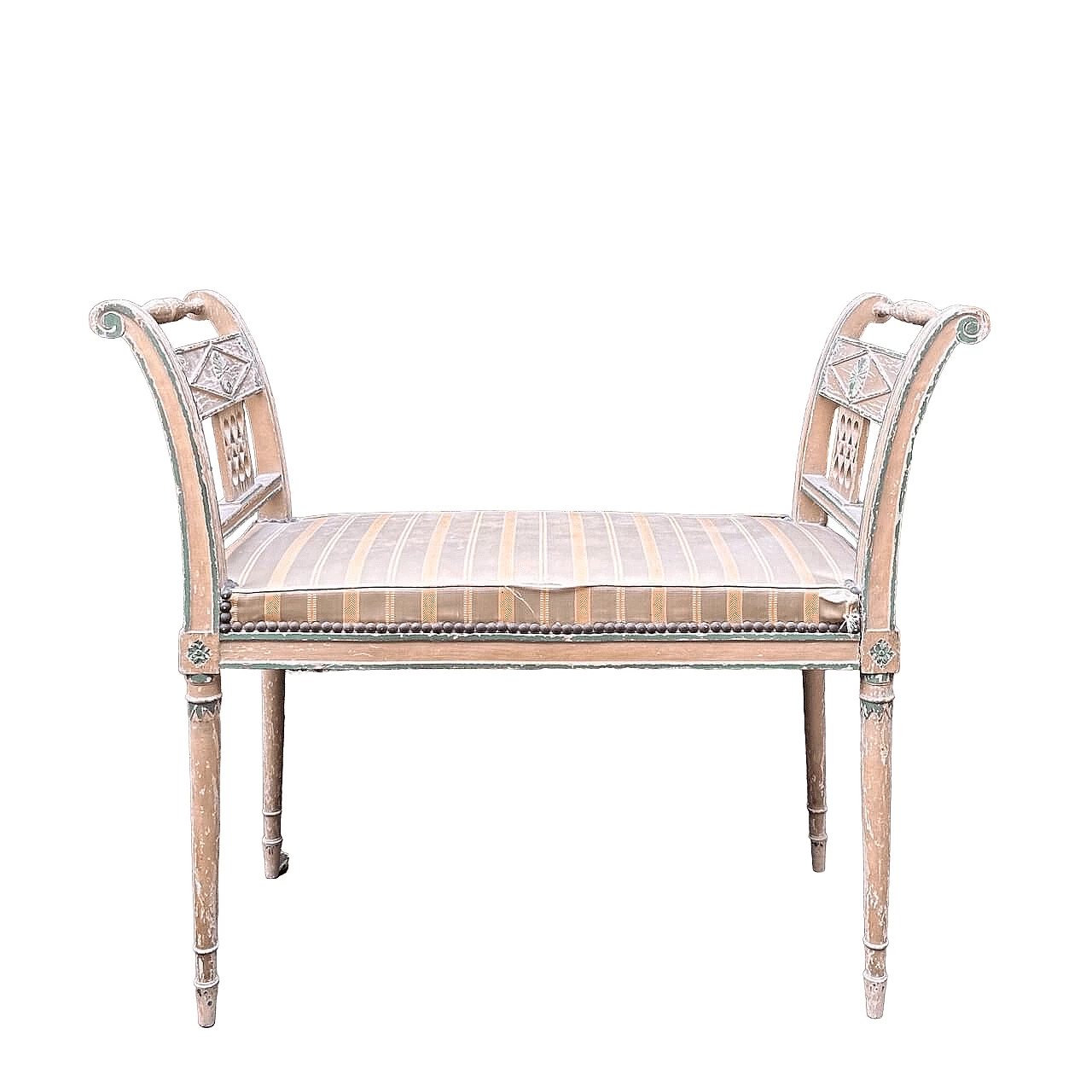 French Louis XVI wood and fabric bench, late 19th century 4